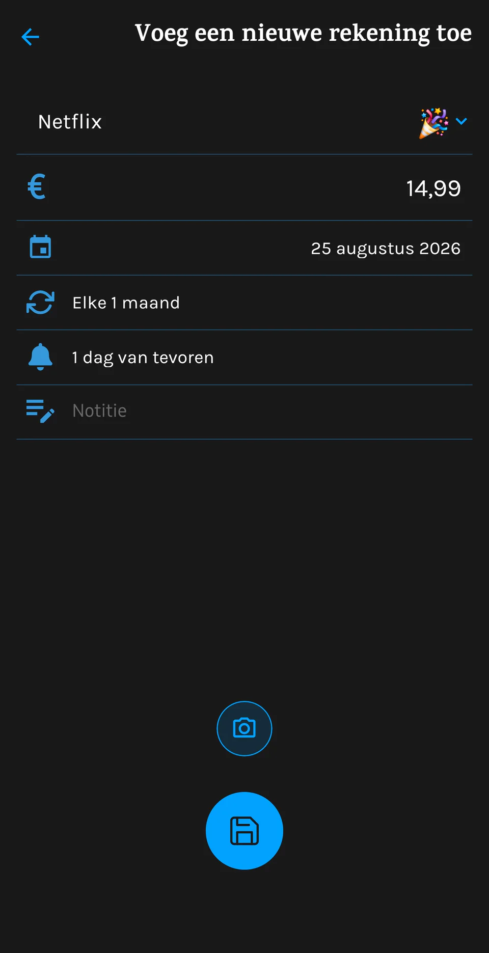 Add a bill quickly